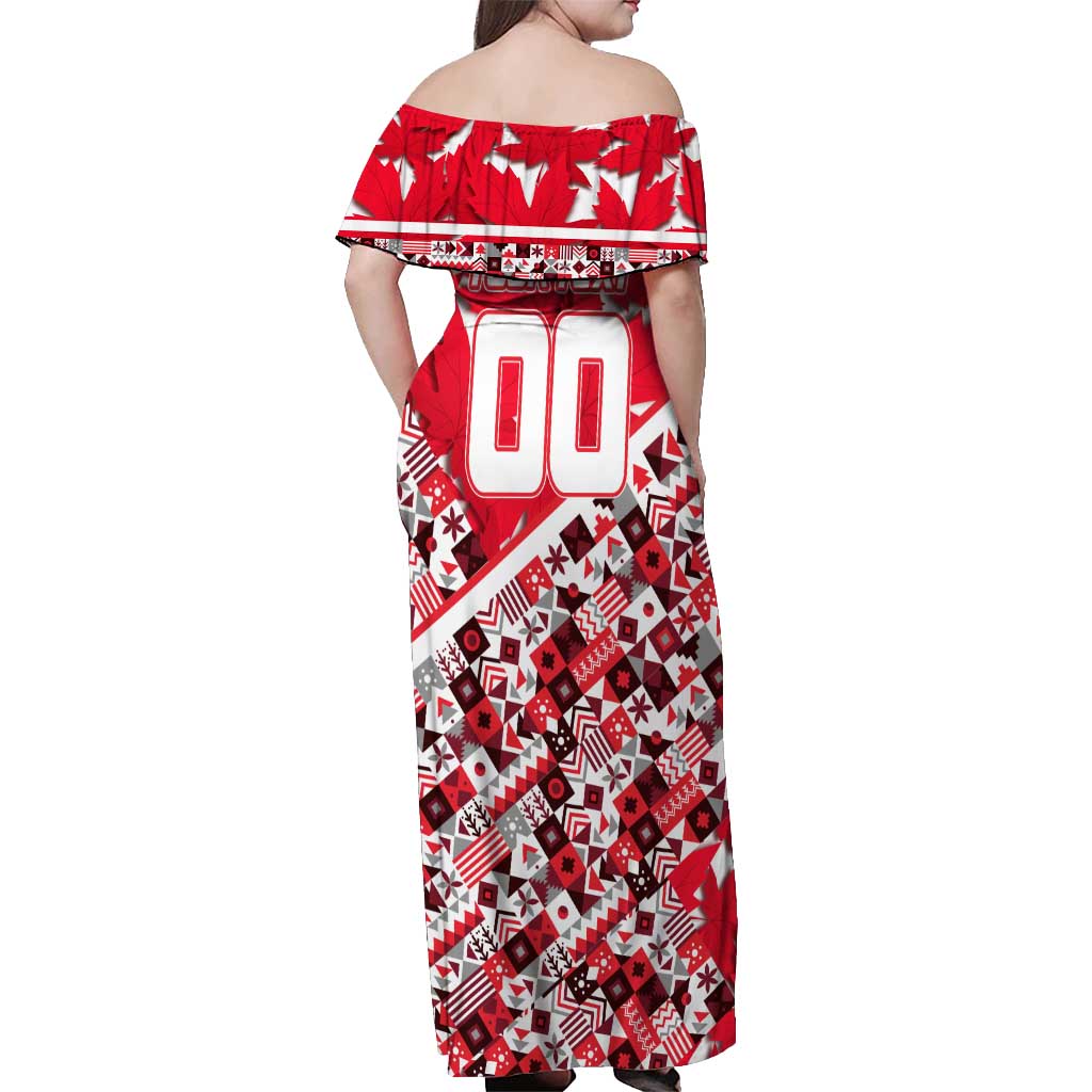 Personalized Canada Hockey Helmet Off Shoulder Maxi Dress Maple Leaf Pattern