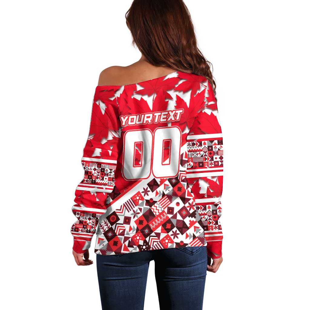 Personalized Canada Hockey Helmet Off Shoulder Sweater Maple Leaf Pattern
