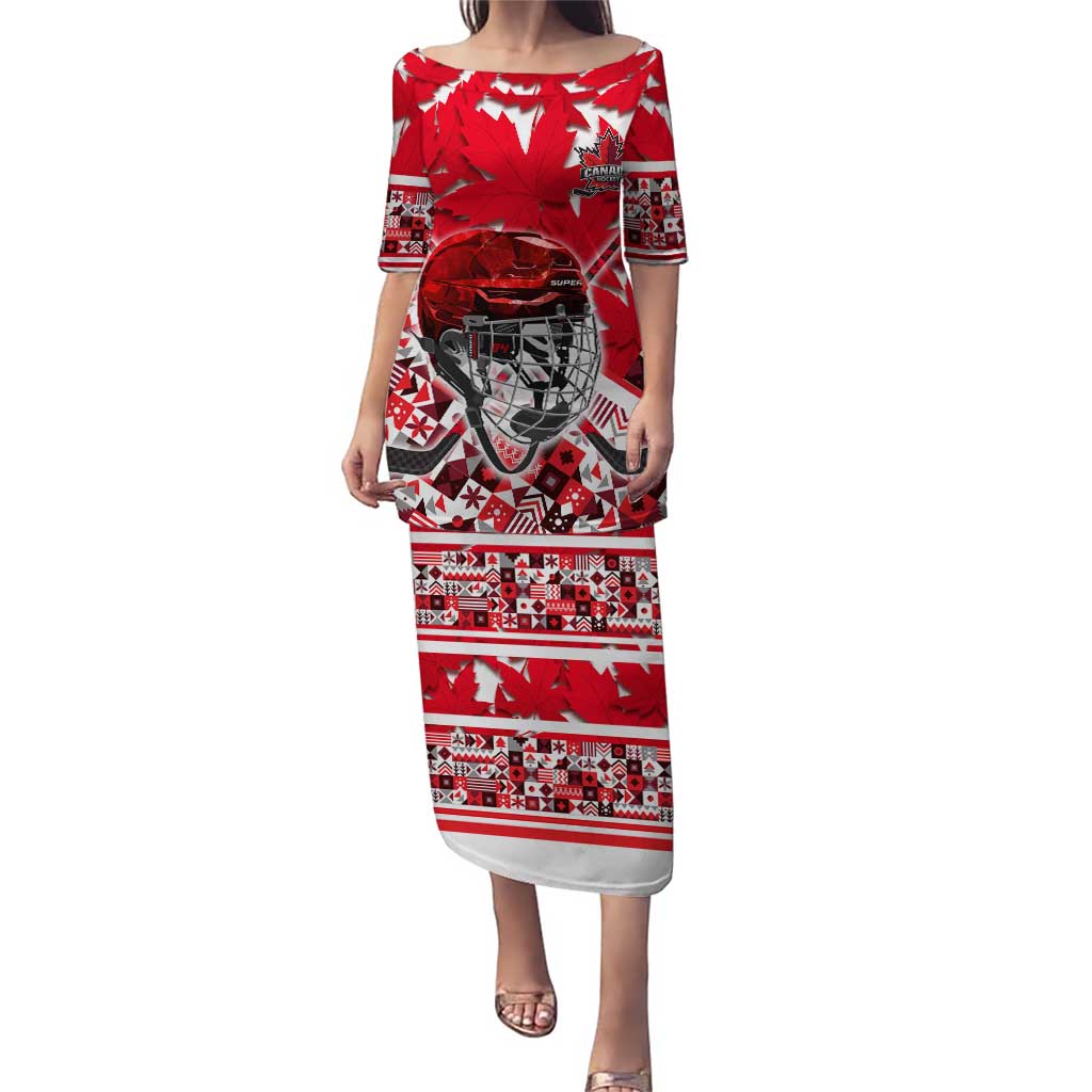 Personalized Canada Hockey Helmet Puletasi Maple Leaf Pattern