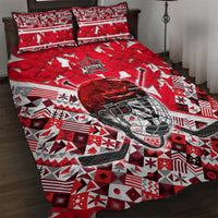 Canada Hockey Helmet Quilt Bed Set Maple Leaf Pattern