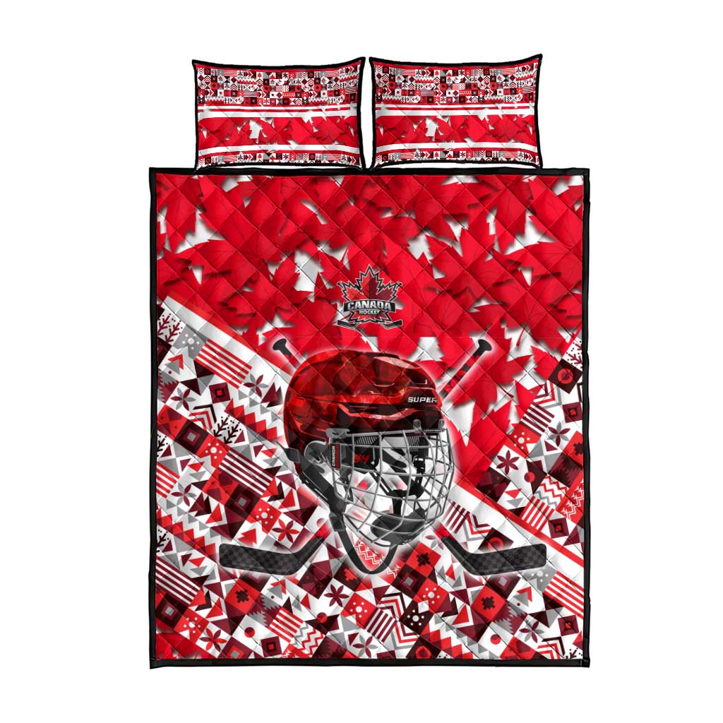 Canada Hockey Helmet Quilt Bed Set Maple Leaf Pattern