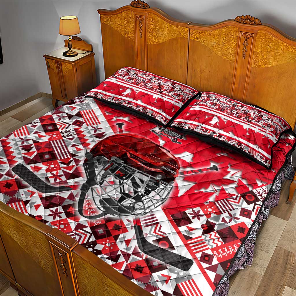Canada Hockey Helmet Quilt Bed Set Maple Leaf Pattern