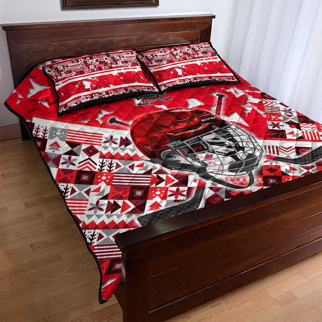 Canada Hockey Helmet Quilt Bed Set Maple Leaf Pattern
