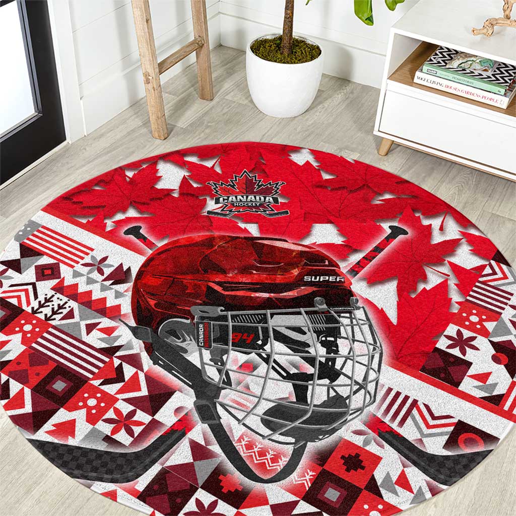 Canada Hockey Helmet Round Carpet Maple Leaf Pattern