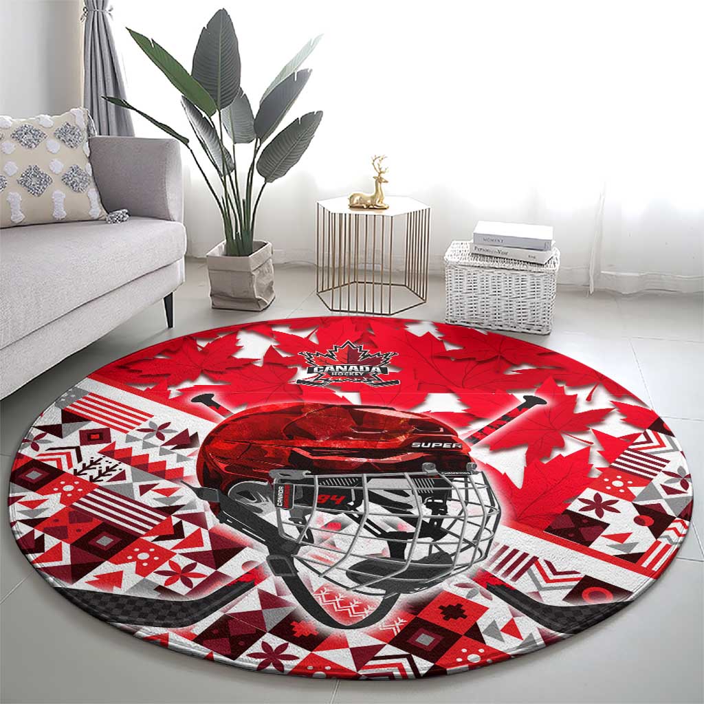 Canada Hockey Helmet Round Carpet Maple Leaf Pattern