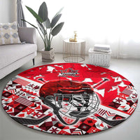 Canada Hockey Helmet Round Carpet Maple Leaf Pattern