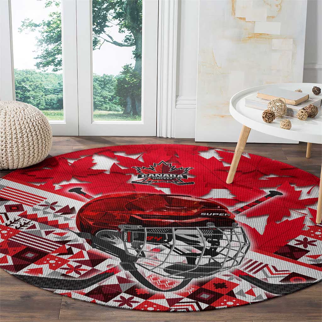 Canada Hockey Helmet Round Carpet Maple Leaf Pattern