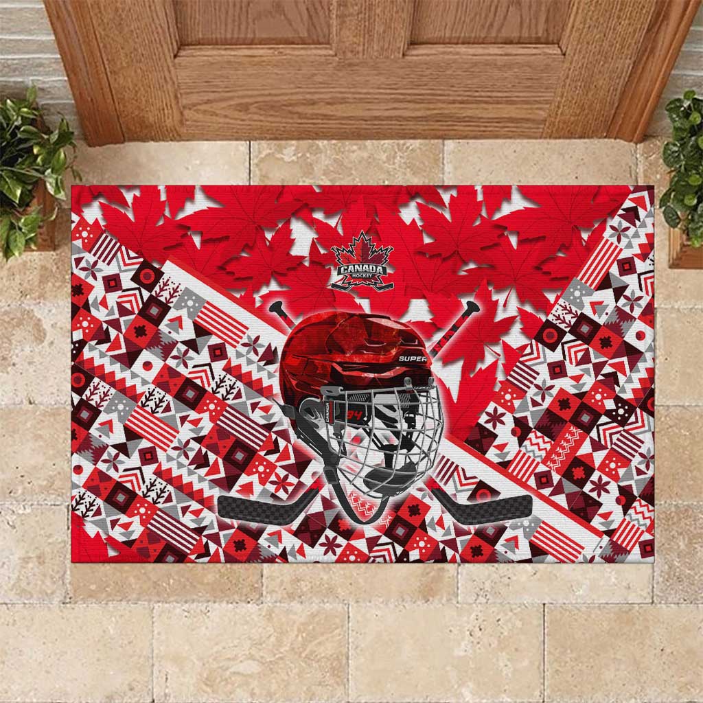 Canada Hockey Helmet Rubber Doormat Maple Leaf Pattern