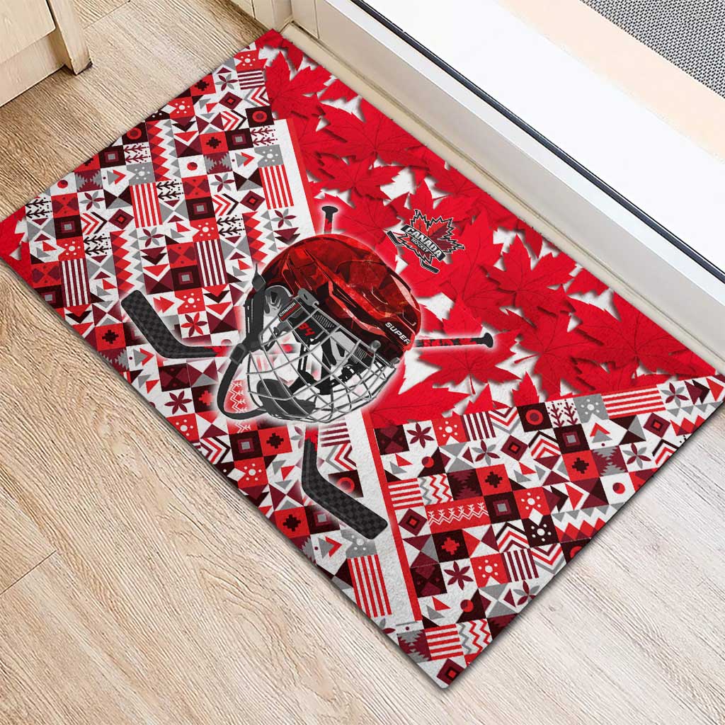 Canada Hockey Helmet Rubber Doormat Maple Leaf Pattern