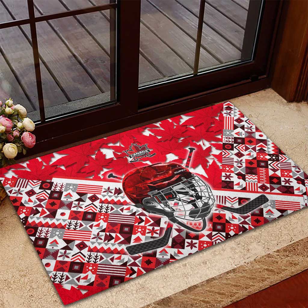 Canada Hockey Helmet Rubber Doormat Maple Leaf Pattern