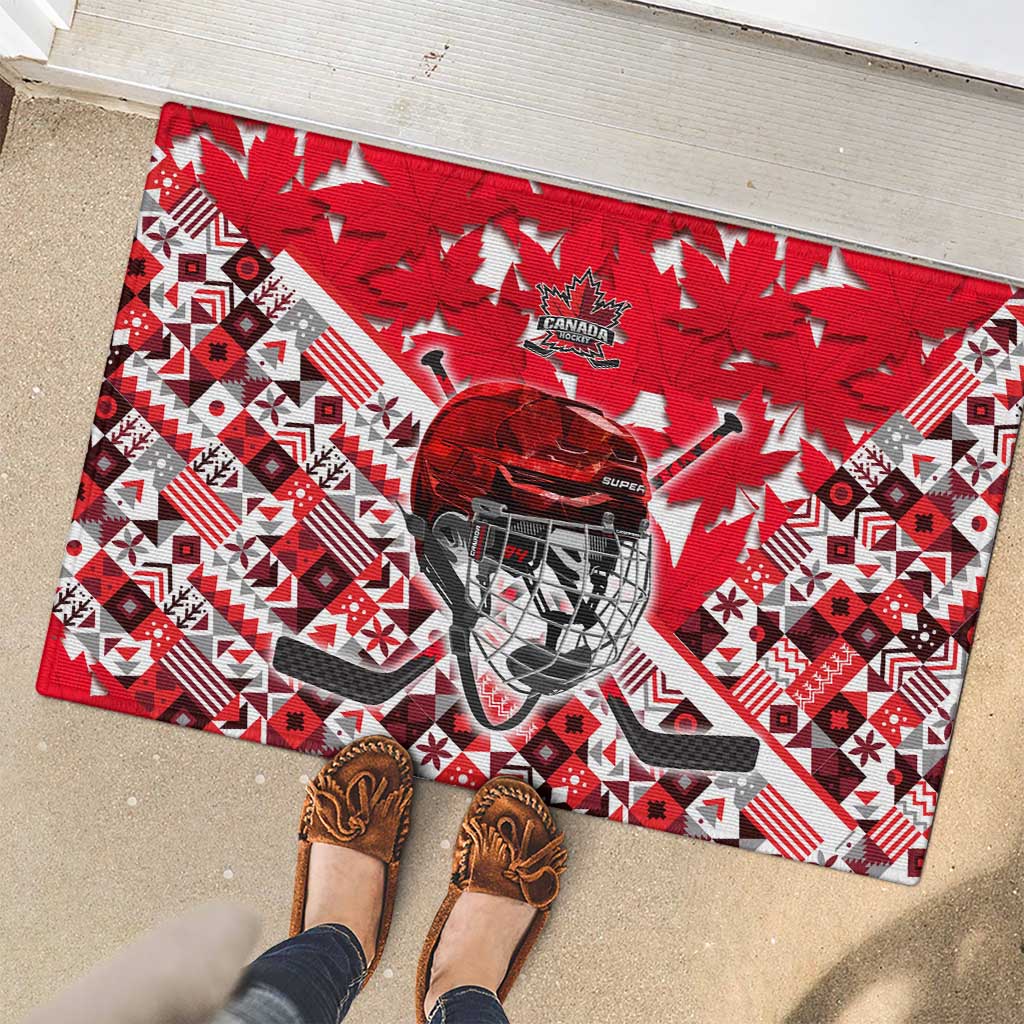 Canada Hockey Helmet Rubber Doormat Maple Leaf Pattern