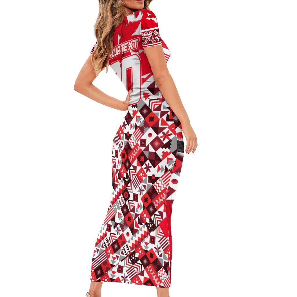 Personalized Canada Hockey Helmet Short Sleeve Bodycon Dress Maple Leaf Pattern