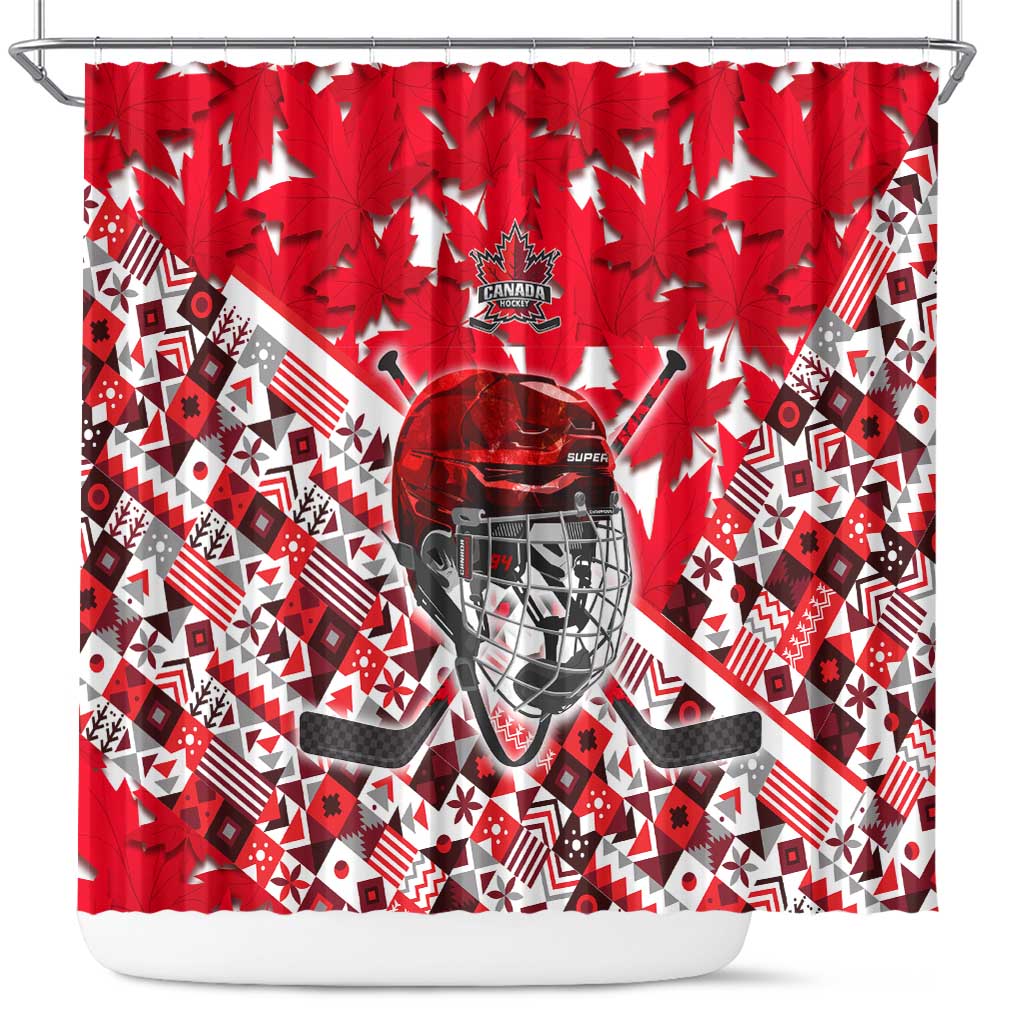 Canada Hockey Helmet Shower Curtain Maple Leaf Pattern