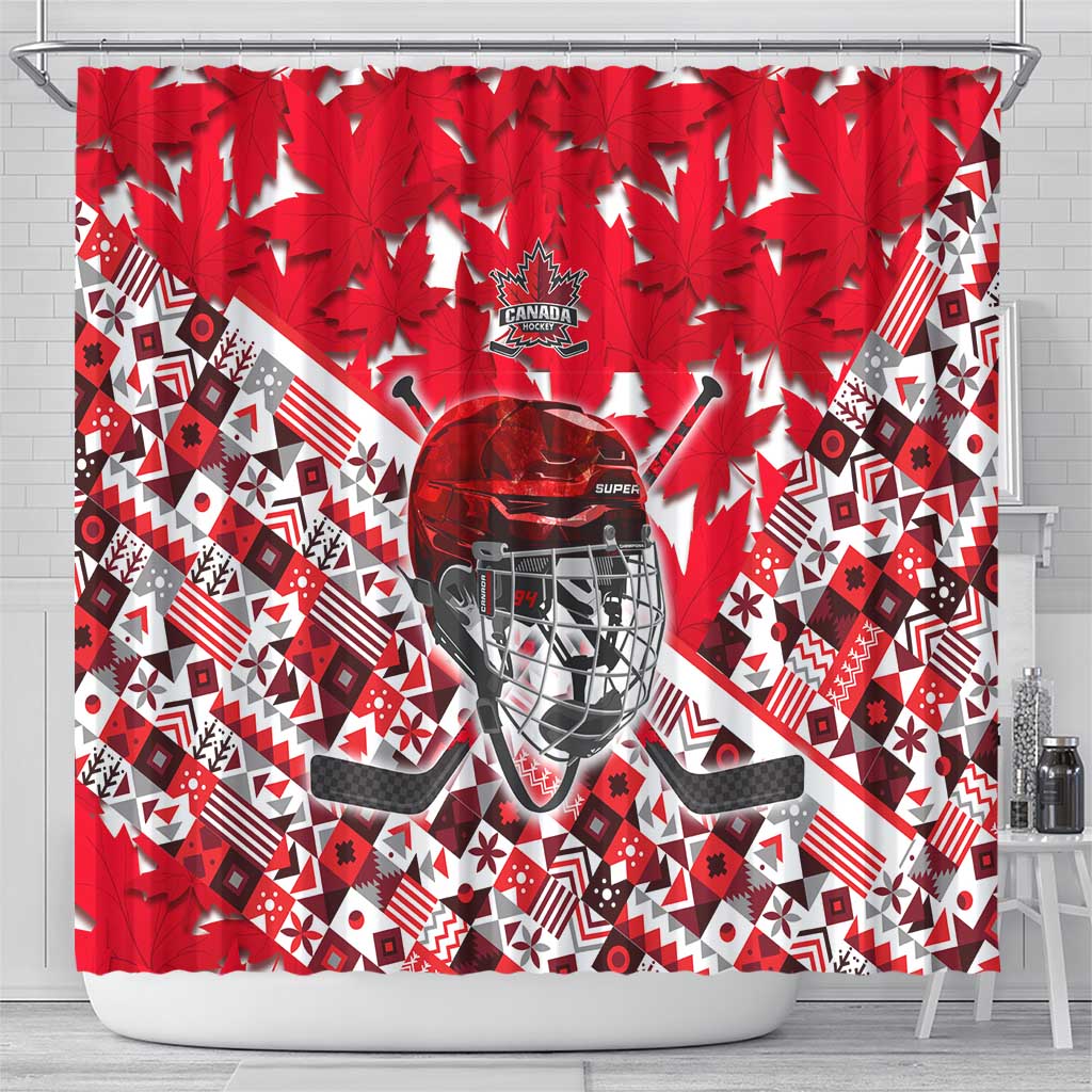 Canada Hockey Helmet Shower Curtain Maple Leaf Pattern