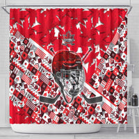 Canada Hockey Helmet Shower Curtain Maple Leaf Pattern