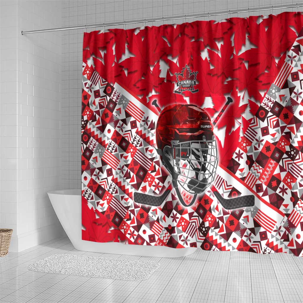 Canada Hockey Helmet Shower Curtain Maple Leaf Pattern