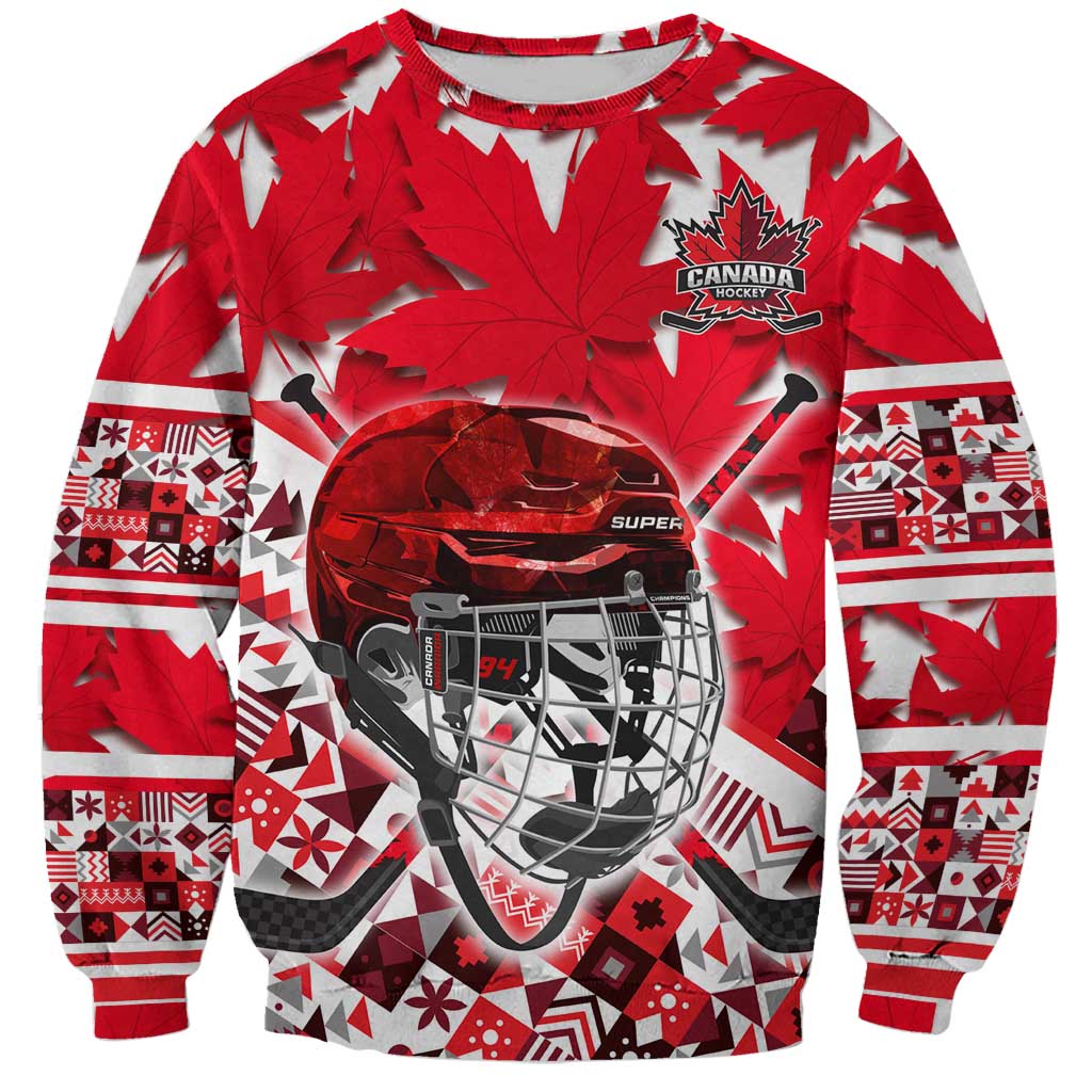 Personalized Canada Hockey Helmet Sweatshirt Maple Leaf Pattern