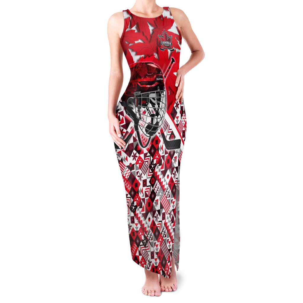 Personalized Canada Hockey Helmet Tank Maxi Dress Maple Leaf Pattern