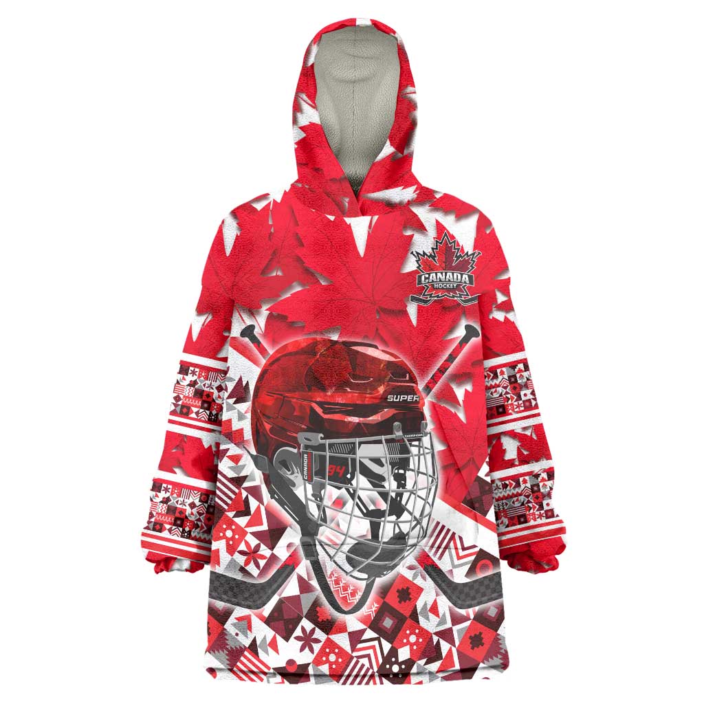 Personalized Canada Hockey Helmet Wearable Blanket Hoodie Maple Leaf Pattern