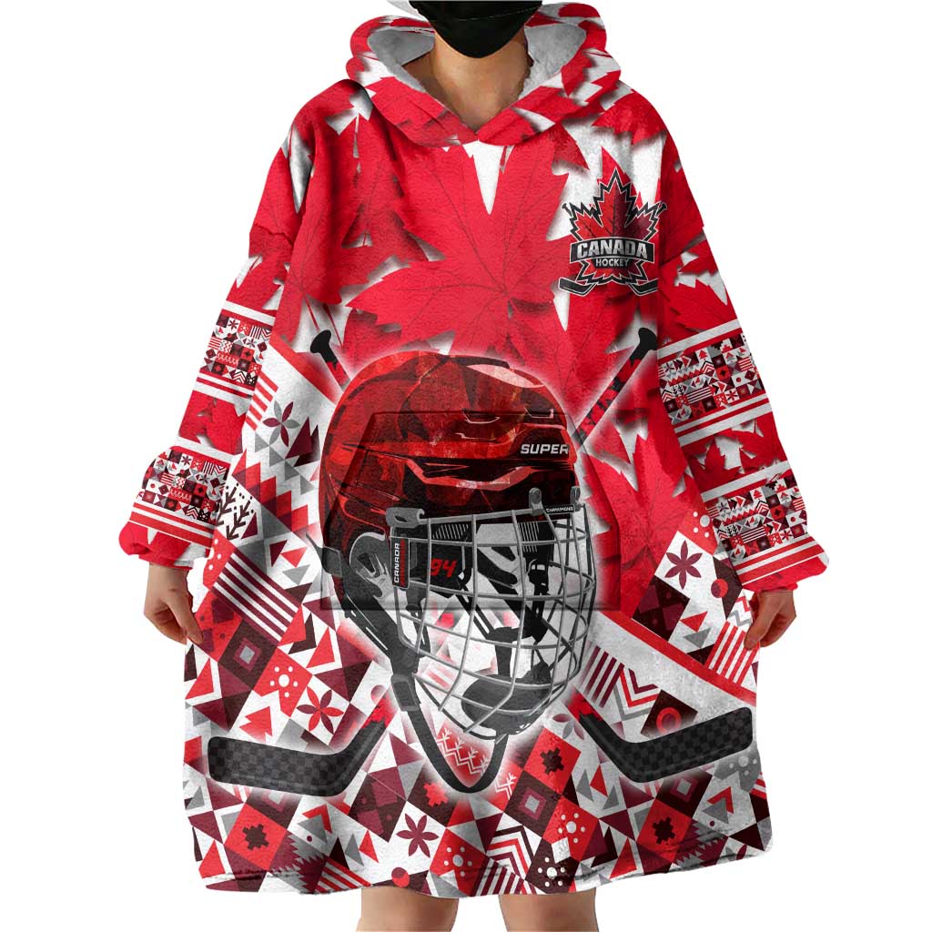 Personalized Canada Hockey Helmet Wearable Blanket Hoodie Maple Leaf Pattern