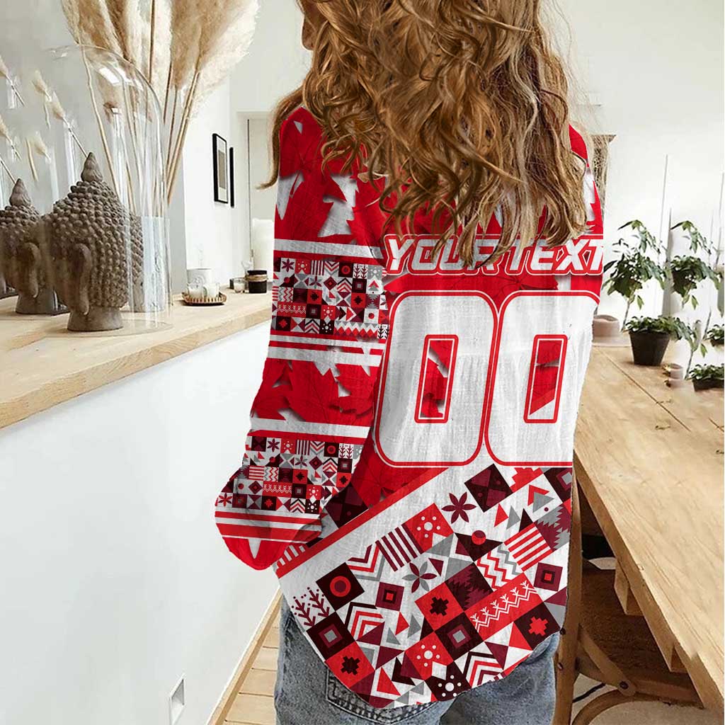 Personalized Canada Hockey Helmet Women Casual Shirt Maple Leaf Pattern