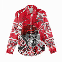 Personalized Canada Hockey Helmet Women Casual Shirt Maple Leaf Pattern
