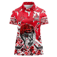 Personalized Canada Hockey Helmet Women Polo Shirt Maple Leaf Pattern