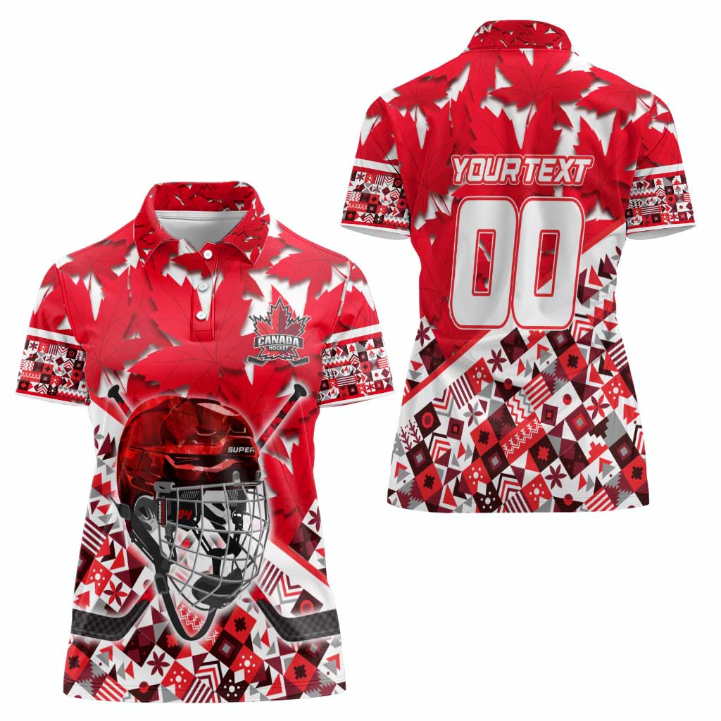 Personalized Canada Hockey Helmet Women Polo Shirt Maple Leaf Pattern