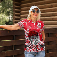 Personalized Canada Hockey Helmet Women Polo Shirt Maple Leaf Pattern