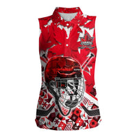 Personalized Canada Hockey Helmet Women Sleeveless Polo Shirt Maple Leaf Pattern