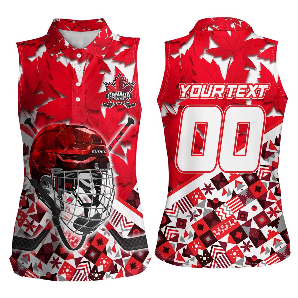 Personalized Canada Hockey Helmet Women Sleeveless Polo Shirt Maple Leaf Pattern