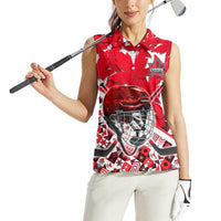 Personalized Canada Hockey Helmet Women Sleeveless Polo Shirt Maple Leaf Pattern