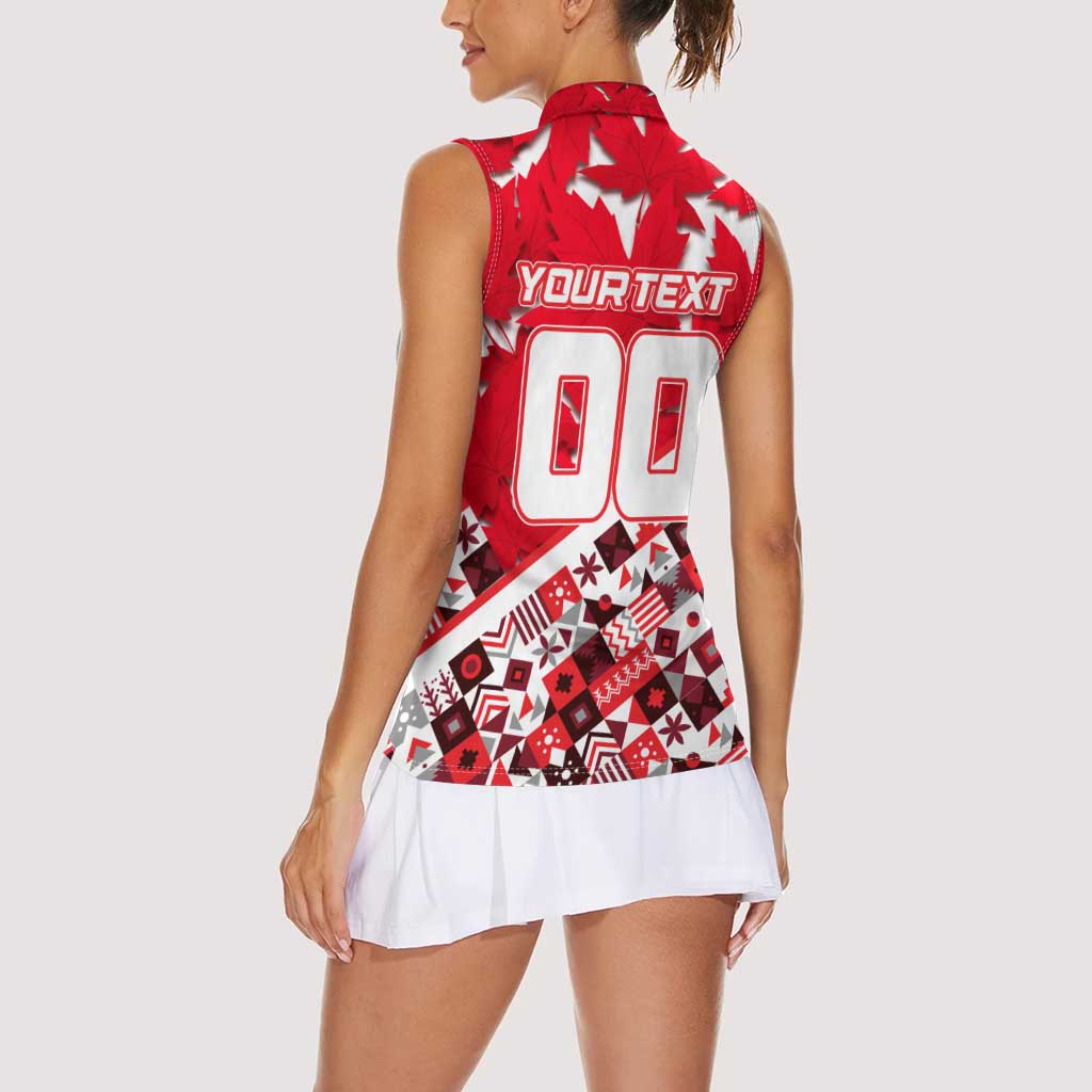 Personalized Canada Hockey Helmet Women Sleeveless Polo Shirt Maple Leaf Pattern