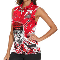 Personalized Canada Hockey Helmet Women Sleeveless Polo Shirt Maple Leaf Pattern
