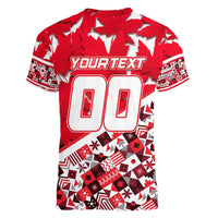 Personalized Canada Hockey Helmet Women V-Neck T-Shirt Maple Leaf Pattern