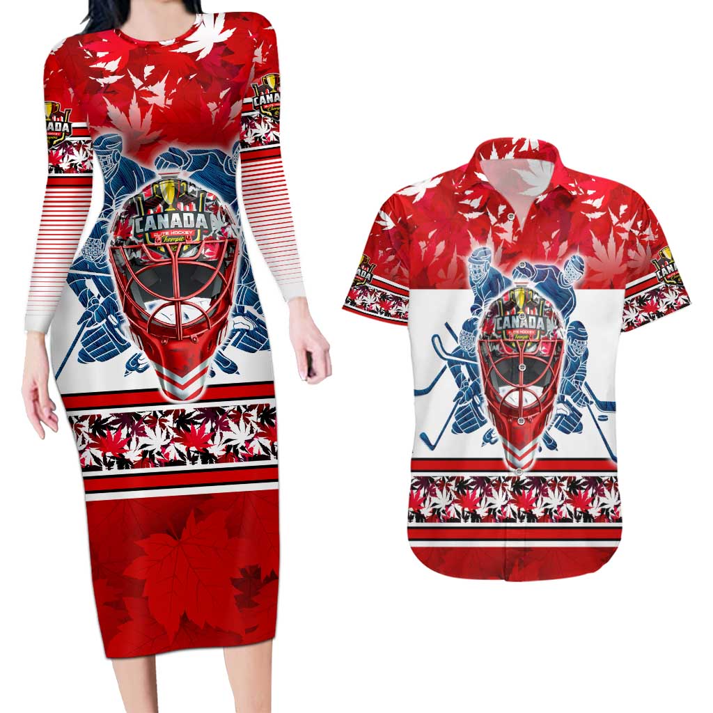 Personalized Canada Elite Hockey Couples Matching Long Sleeve Bodycon Dress and Hawaiian Shirt Champions Spirit