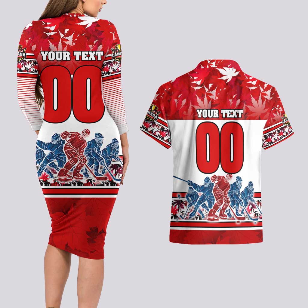 Personalized Canada Elite Hockey Couples Matching Long Sleeve Bodycon Dress and Hawaiian Shirt Champions Spirit