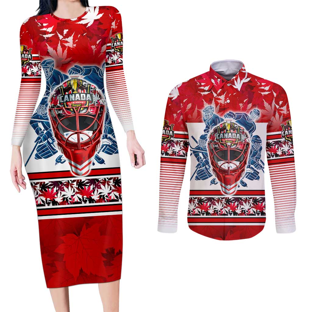 Personalized Canada Elite Hockey Couples Matching Long Sleeve Bodycon Dress and Long Sleeve Button Shirt Champions Spirit