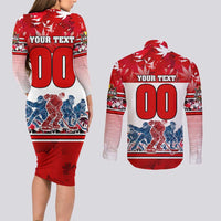 Personalized Canada Elite Hockey Couples Matching Long Sleeve Bodycon Dress and Long Sleeve Button Shirt Champions Spirit