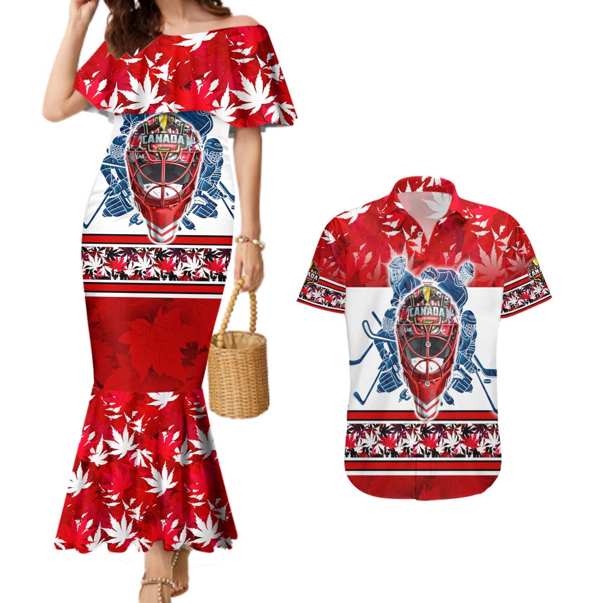 Personalized Canada Elite Hockey Couples Matching Mermaid Dress and Hawaiian Shirt Champions Spirit
