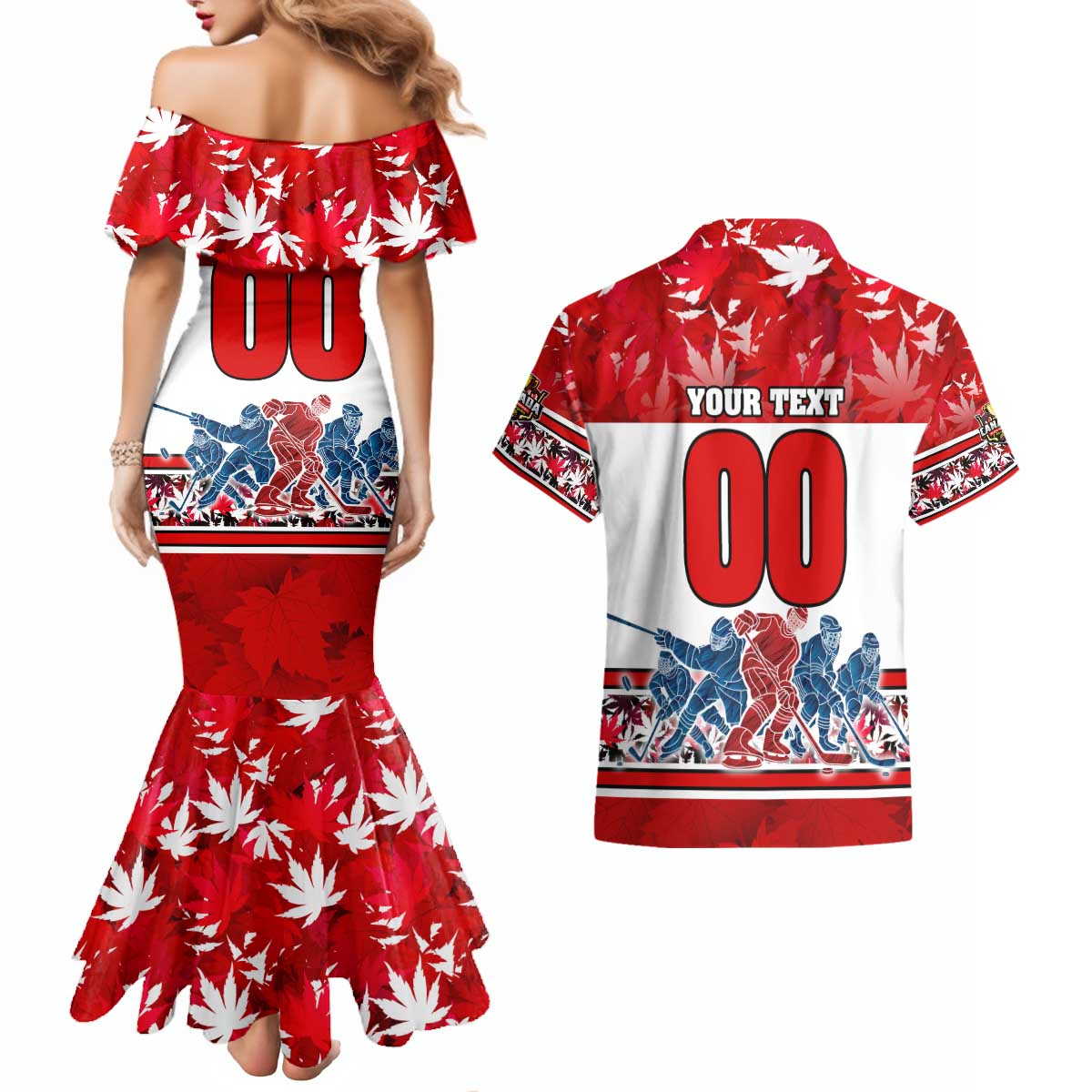 Personalized Canada Elite Hockey Couples Matching Mermaid Dress and Hawaiian Shirt Champions Spirit