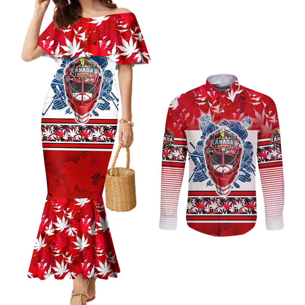 Personalized Canada Elite Hockey Couples Matching Mermaid Dress and Long Sleeve Button Shirt Champions Spirit