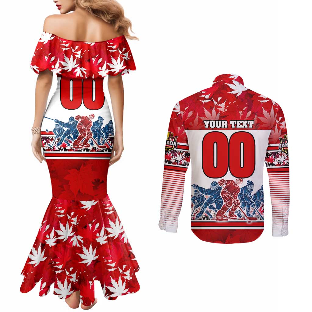 Personalized Canada Elite Hockey Couples Matching Mermaid Dress and Long Sleeve Button Shirt Champions Spirit
