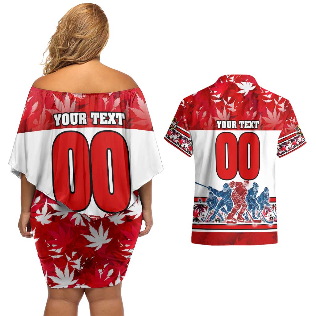 Personalized Canada Elite Hockey Couples Matching Off Shoulder Short Dress and Hawaiian Shirt Champions Spirit