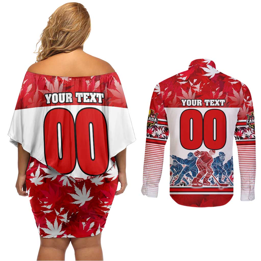 Personalized Canada Elite Hockey Couples Matching Off Shoulder Short Dress and Long Sleeve Button Shirt Champions Spirit
