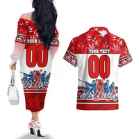 Personalized Canada Elite Hockey Couples Matching Off The Shoulder Long Sleeve Dress and Hawaiian Shirt Champions Spirit