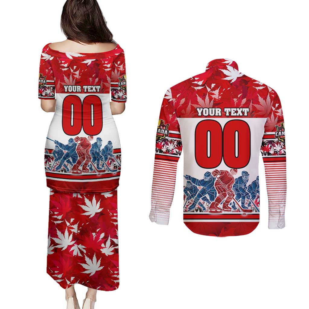 Personalized Canada Elite Hockey Couples Matching Puletasi and Long Sleeve Button Shirt Champions Spirit
