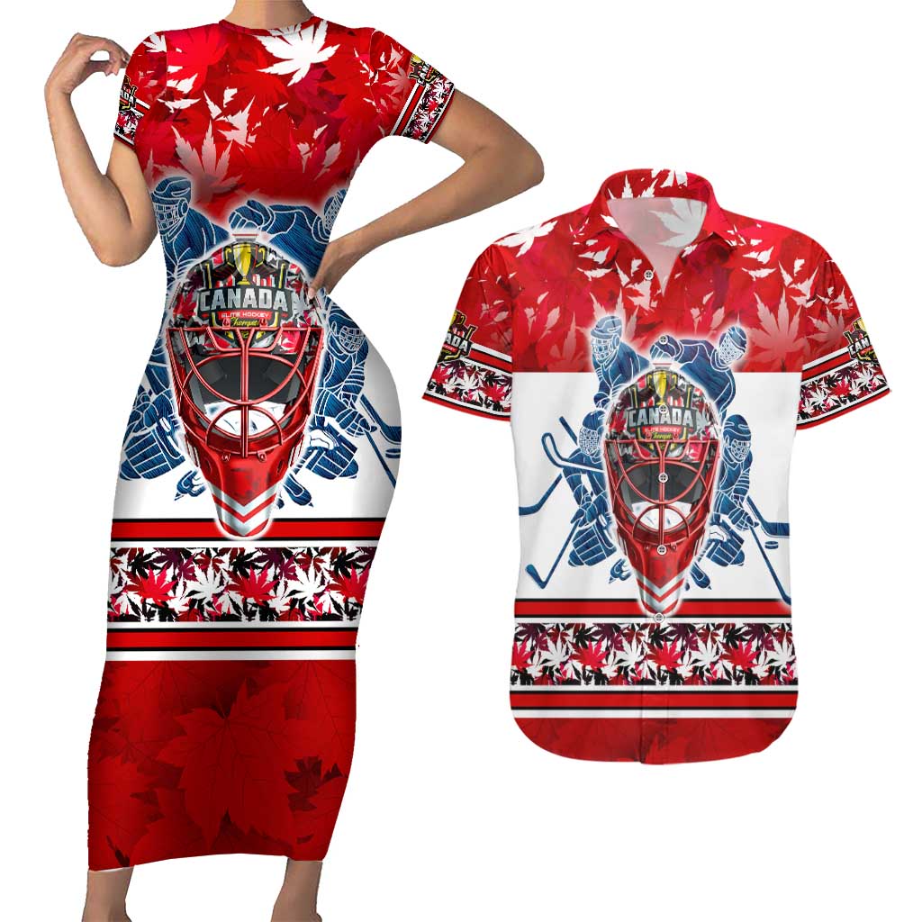 Personalized Canada Elite Hockey Couples Matching Short Sleeve Bodycon Dress and Hawaiian Shirt Champions Spirit