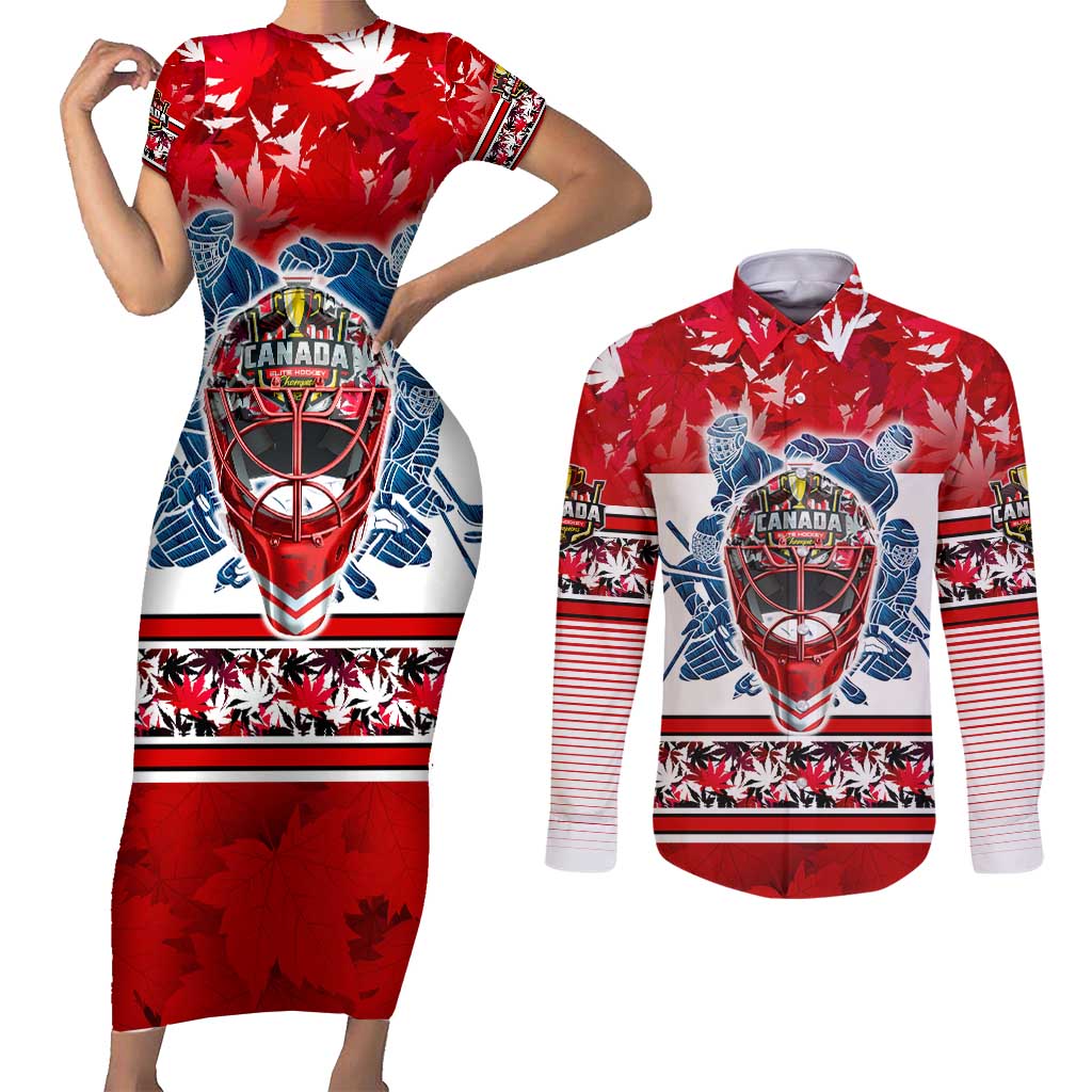 Personalized Canada Elite Hockey Couples Matching Short Sleeve Bodycon Dress and Long Sleeve Button Shirt Champions Spirit