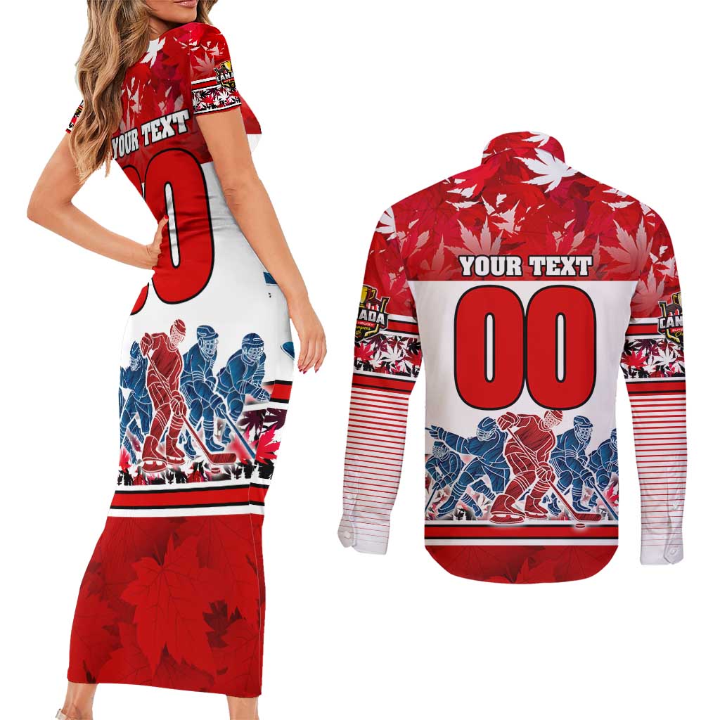 Personalized Canada Elite Hockey Couples Matching Short Sleeve Bodycon Dress and Long Sleeve Button Shirt Champions Spirit
